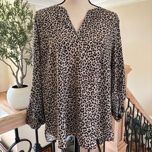Michael Kors Black & Cream Leopard Blouse Size Large